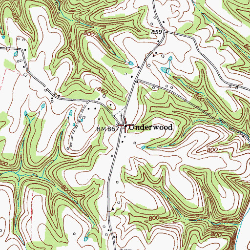 Topographic Map of Underwood Church, TN