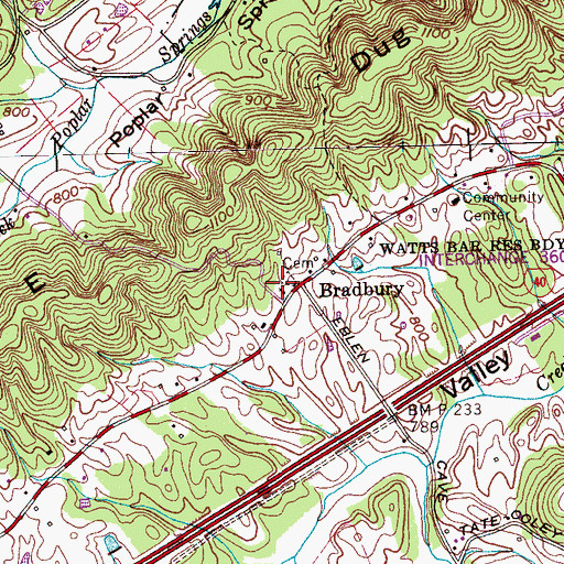 Topographic Map of Bradbury United Methodist Church, TN