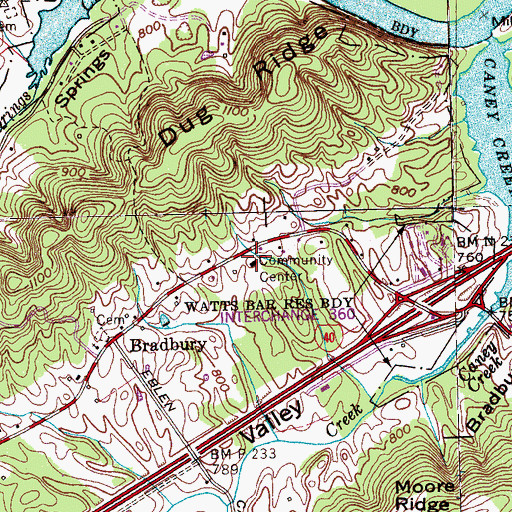 Topographic Map of Bradbury School (historical), TN