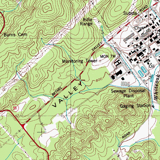 Topographic Map of Burns Mill (historical), TN