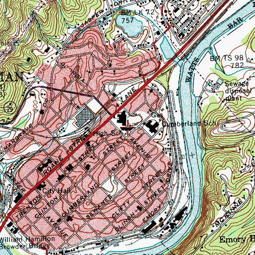 Topographic Map of Central Elementary School, TN