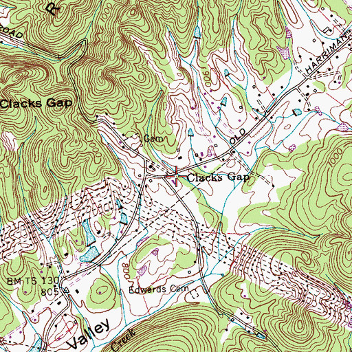 Topographic Map of Clacks Gap School, TN