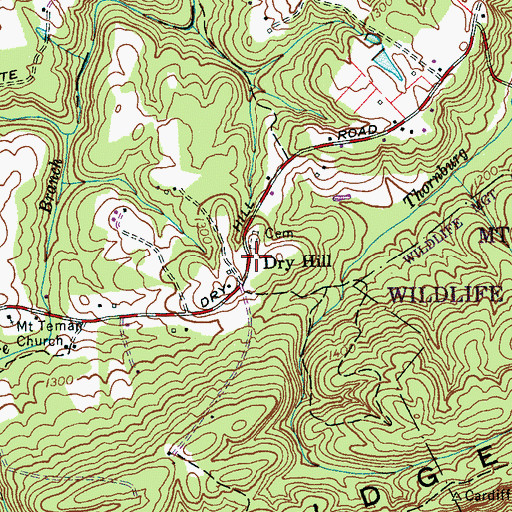 Topographic Map of Dry Hill School (historical), TN