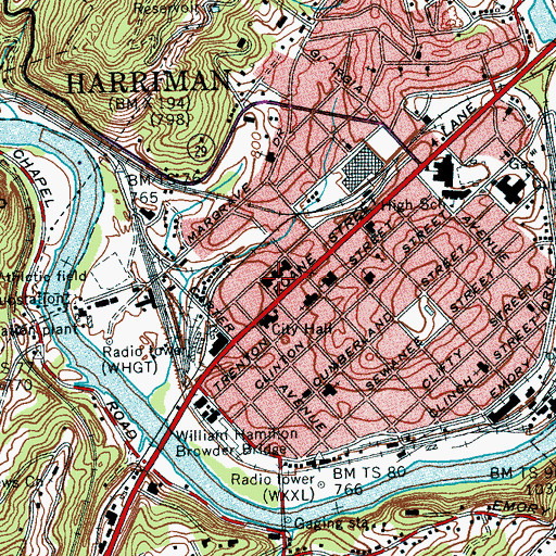 Topographic Map of Roane Medical Center, TN