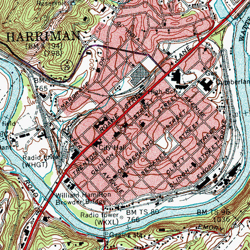 Topographic Map of Harriman United Methodist Church, TN