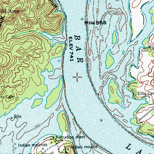 Topographic Map of Kings Shoal Ford (historical), TN