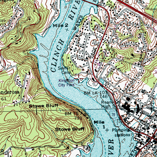 Topographic Map of Kingston City Park, TN