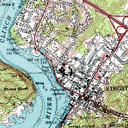 Topographic Map of Kingston Junior High School, TN