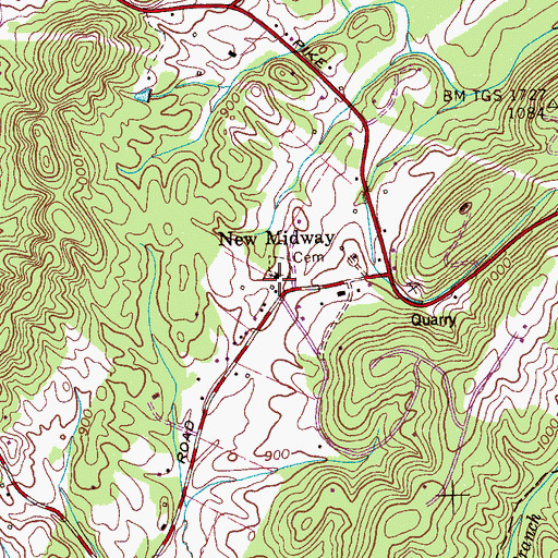 Topographic Map of New Midway Church, TN
