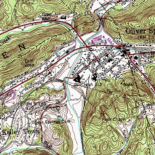 Topographic Map of Oliver Springs High School, TN