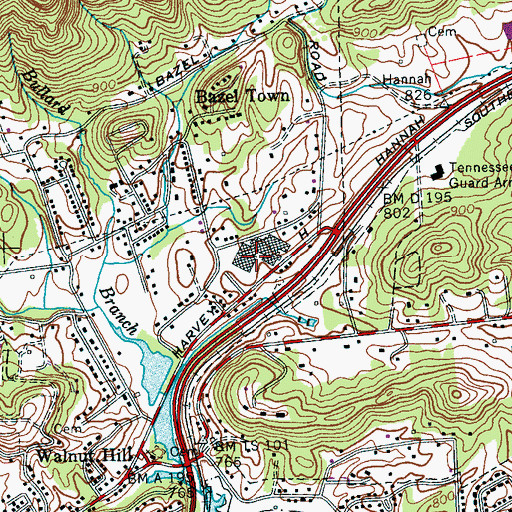 Topographic Map of Roane Plaza Shopping Center, TN