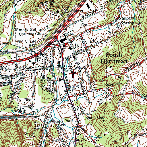 Topographic Map of South Harriman Middle School, TN