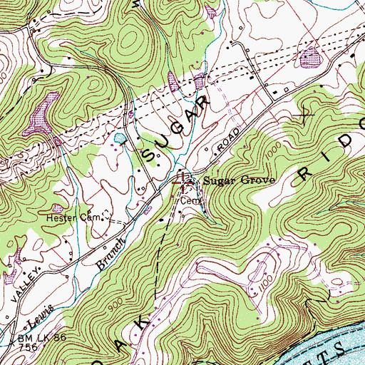 Topographic Map of Sugar Grove School (historical), TN