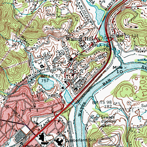 Topographic Map of Walnut Hill Elementary School, TN