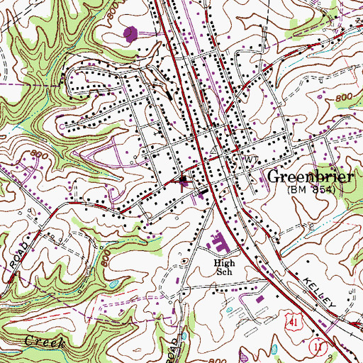 Topographic Map of Greenbrier Elementary School, TN