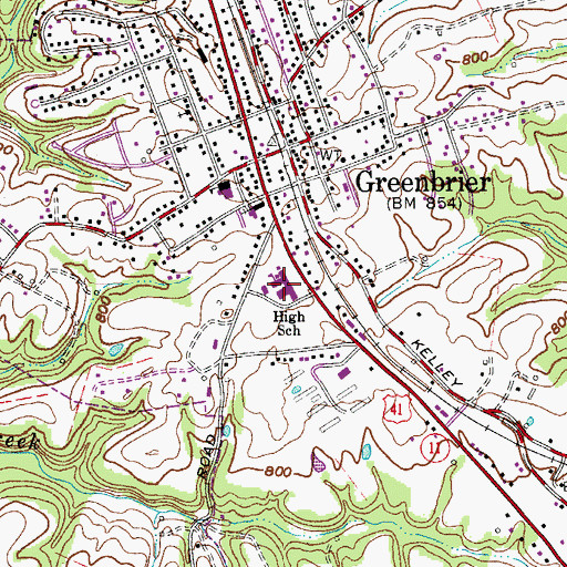 Topographic Map of Greenbrier High School, TN