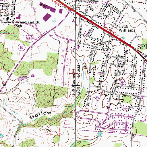 Topographic Map of Springfield Country Club, TN