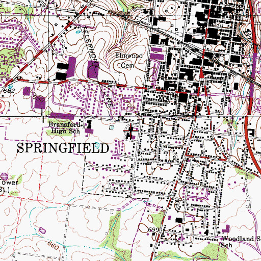 Topographic Map of Springfield Special School, TN