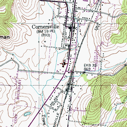 Topographic Map of Cornersville School, TN