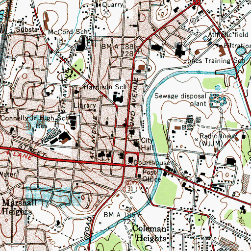 Topographic Map of Lewisburg Cumberland Presbyterian Church, TN