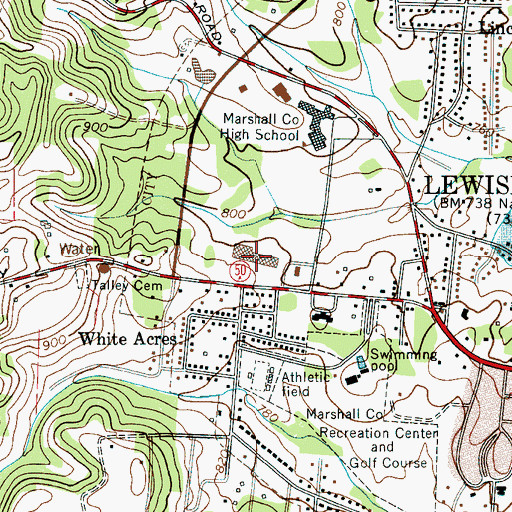 Topographic Map of Marshall County Plaza Shopping Center, TN