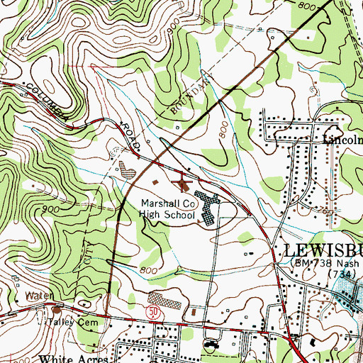 Topographic Map of Marshall County Vocational Center, TN