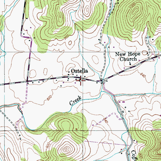 Topographic Map of Ostella Church of Christ, TN