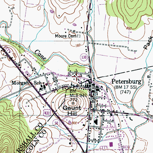 Topographic Map of Petersburg Church of God, TN