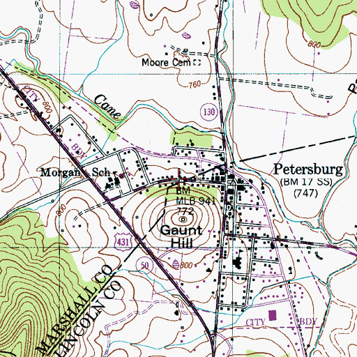 Topographic Map of Petersburg United Methodist Church, TN