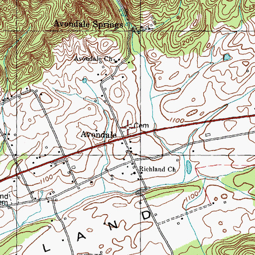 Topographic Map of Avondale Cemetery, TN