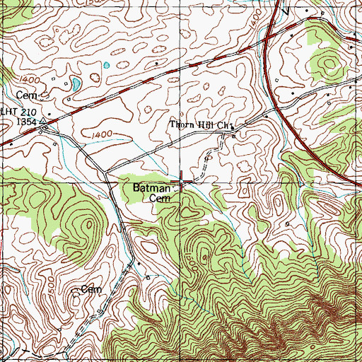 Topographic Map of Batman Cemetery, TN