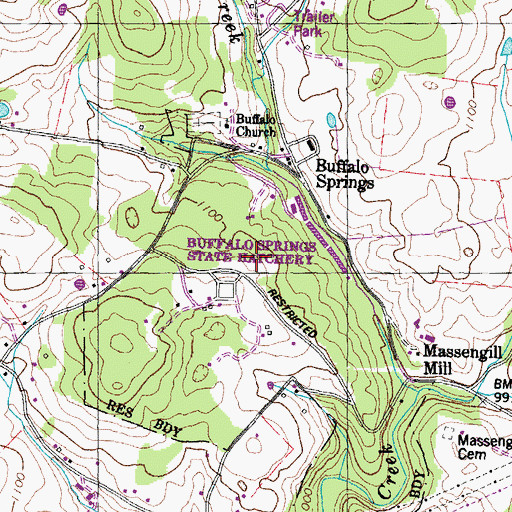 Topographic Map of Buffalo Springs State Hatchery, TN