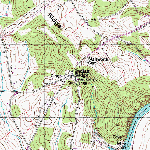 Topographic Map of Indian Ridge School (historical), TN