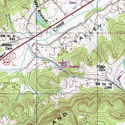Topographic Map of Mitchell Quarry, TN