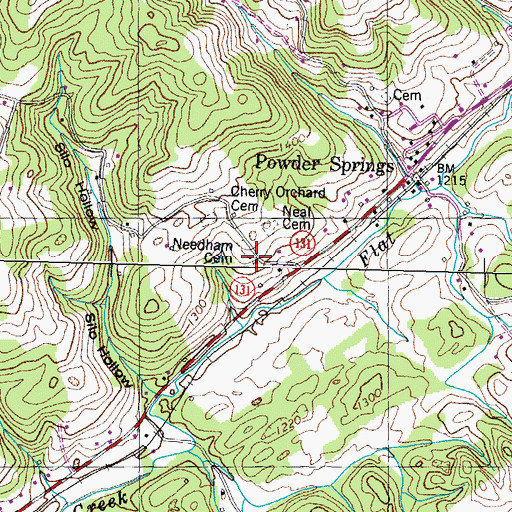 Topographic Map of Powder Springs Church, TN