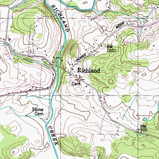 Topographic Map of Richland School (historical), TN
