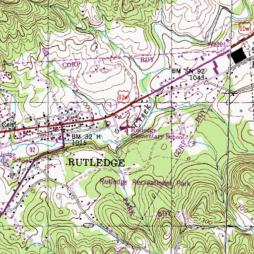 Topographic Map of Rutledge Elementary School, TN