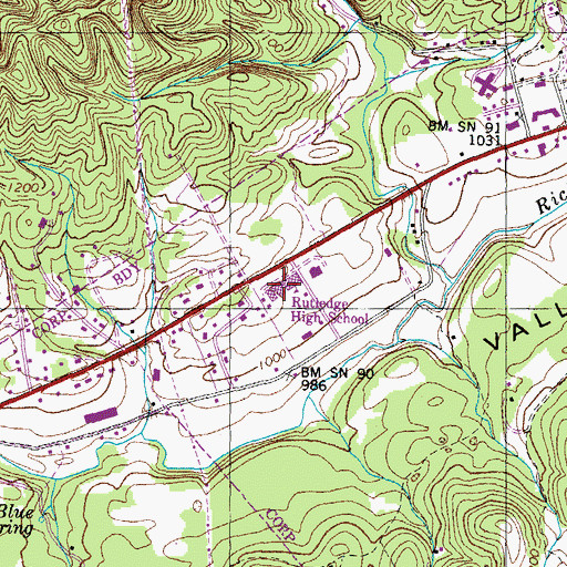 Topographic Map of Rutledge High School, TN