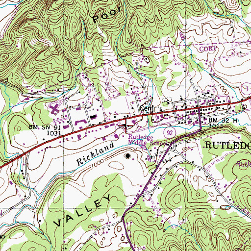 Topographic Map of Rutledge Middle School, TN