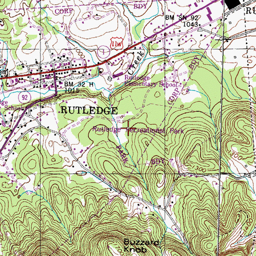 Topographic Map of Rutledge Recreational Park, TN