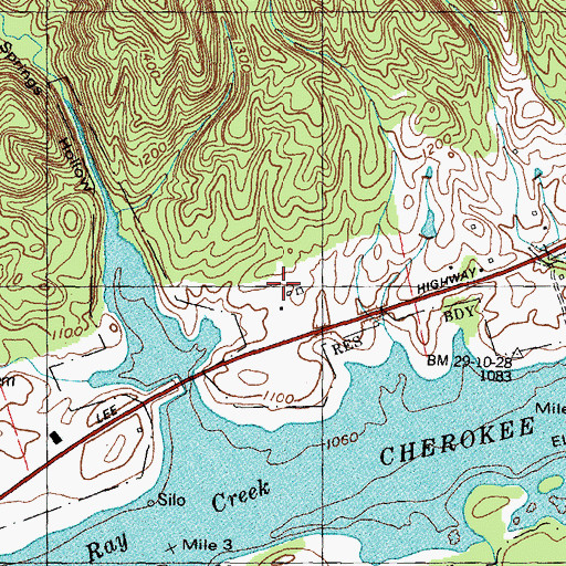 Topographic Map of Shields Cemetery, TN
