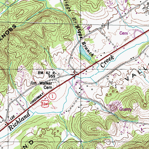 Topographic Map of Walker Bridge, TN