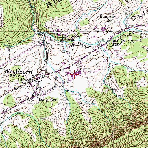 Topographic Map of Washburn School, TN