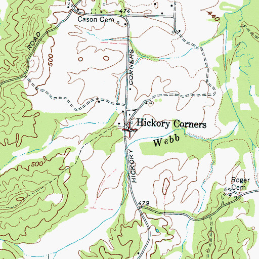Topographic Map of Hickory Corner School (historical), TN