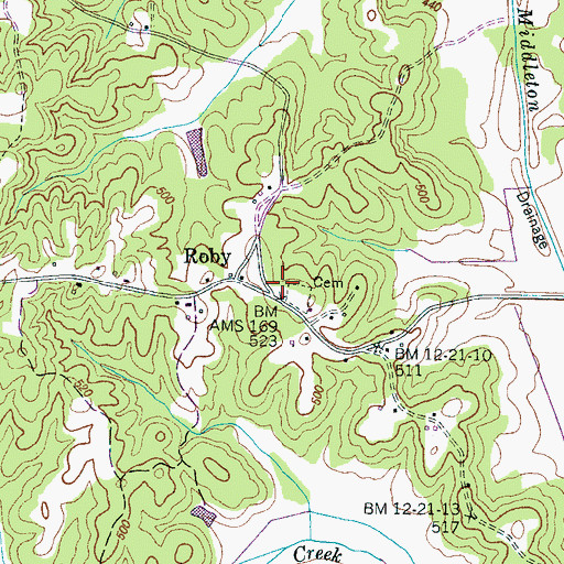 Topographic Map of Roby Church (historical), TN