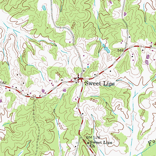 Topographic Map of Sweet Lips School (historical), TN
