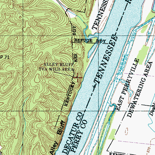Topographic Map of Alley Bluff Tennessee Valley Authority Wild Area, TN