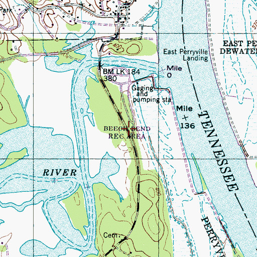 Topographic Map of Beech Bend Recreation Area, TN
