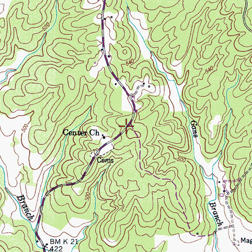 Topographic Map of Center Camp Ground, TN