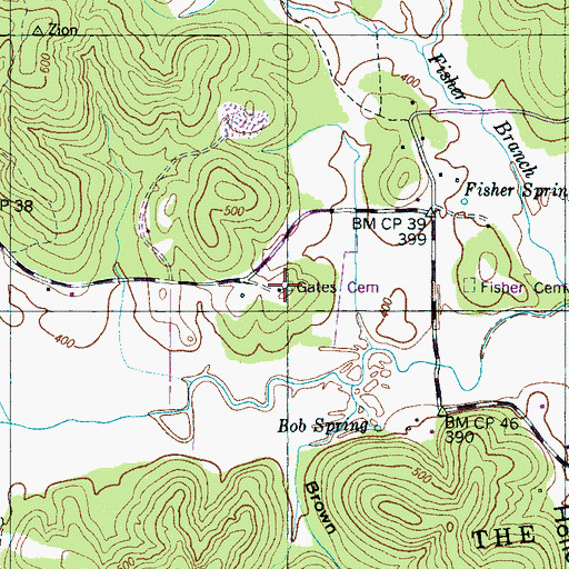 Topographic Map of Gates Cemetery, TN